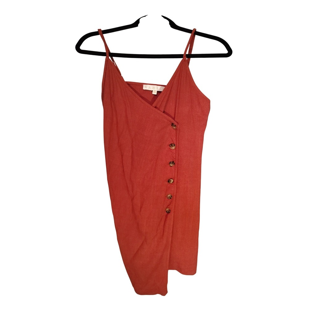 Karlie Burnt Orange Linen Blend Wrap Button Mini Dress Rust Small